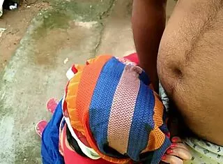 caught stepmom peeing backyard then quick outdoor sex cum on tits