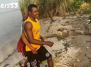 Asian pornstar sneaks beach fun with European stud backstage