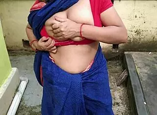 caught stepmom peeing backyard then quick outdoor sex cum on tits