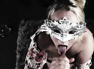 busty milf cfnm slurps cock balls for huge facial on natural tits