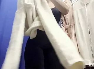 A Sexy Milf Slips Off Dress and Panties in Public Locker Room