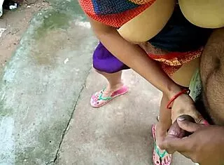 caught stepmom peeing backyard then quick outdoor sex cum on tits