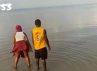 Asian pornstar sneaks beach fun with European stud backstage