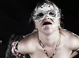 busty milf cfnm slurps cock balls for huge facial on natural tits