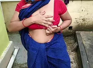 caught stepmom peeing backyard then quick outdoor sex cum on tits