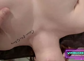 pale redhead milf kneels homemade for face fucking cumshot by wifebucket couple