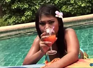 Brunette Asian Poolside? Her Tight Pussy Craves Bent-Over Cowgirl Ride!