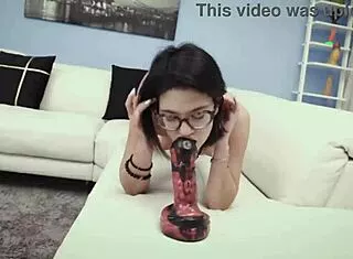 Geek slut stretched in DAP interracial piss gangbang