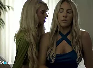 Petite horny stepdaughter licks stepmom's shaved pussy then tribs hard