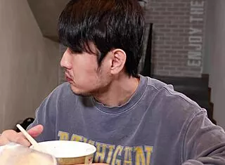 Korean mommy licks feet first then rides cock in steamy bedroom