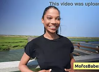sexy ebony rubs clit flashing big natural boobs in car!
