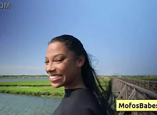 sexy ebony rubs clit flashing big natural boobs in car!