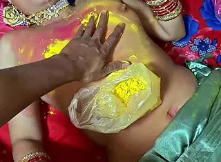 Indian desi bhabhi gets bent over for devar's cock amid holi colors and dirty talk