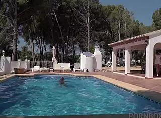 valentina ricci bounces on bbc by pool