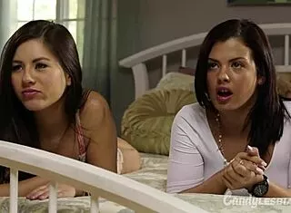 Hey stepmom, show my lesbian gf how to strap-on fuck with your juicy milf pussy!