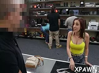 Babe seduces stranger for intense shop sex encounter