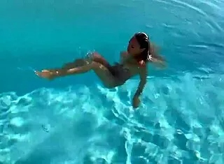 Monika Fox's pierced nipples glisten naked pool swim 😍🏊‍♀️