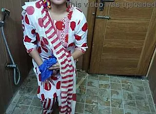 hindi stepmom catches sneaky 18+ teen stepson, loves toilet dirty talk ride