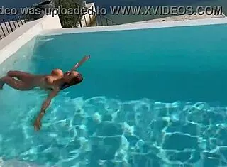 Monika Fox's pierced nipples glisten naked pool swim 😍🏊‍♀️