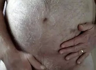 Rusty hairy big belly neighbor masturbates to happy orgasm