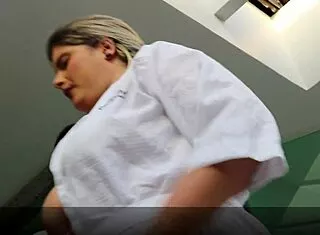 young stepson pounds his thick stepmom's ass fresh from the shower in red sheer