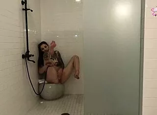 shower jerk off session with my tight hairy pussy and big ass shaking