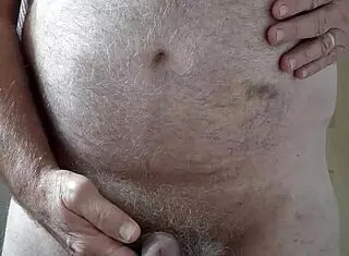 Rusty hairy big belly neighbor masturbates to happy orgasm