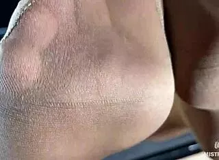 goddess feet in pantyhose tease toes closeup desk mistress!