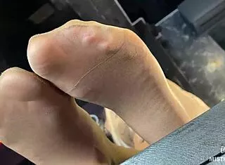 goddess feet in pantyhose tease toes closeup desk mistress!