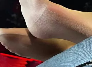 goddess feet in pantyhose tease toes closeup desk mistress!