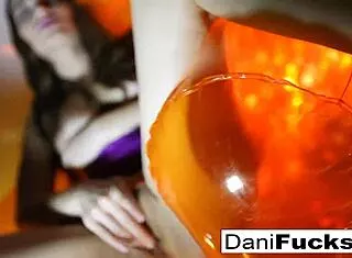 Sexy brunette Dani fingers tight wet pussy solo