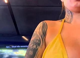 Lina and friend train at Copacabana gym in see-through bikinis, marimbas stare at wet split pussies getting horny on beachfront.