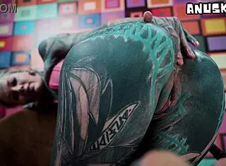 Thick metal toy pounds my ass deep in doggy quickie