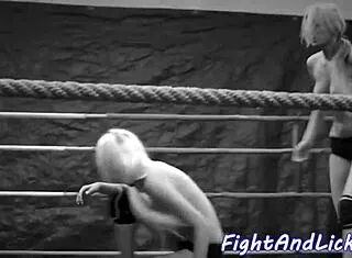 damn, these naked tattooed lesbians wrestle hard in the boxing ring