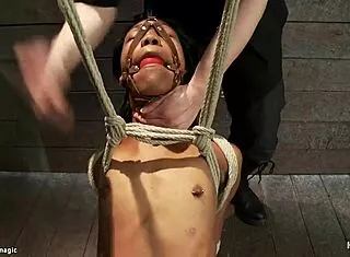 Whipped Hogtied Ebony Slave Gags on Deepthroat