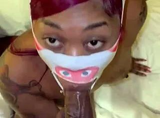 Masked Ebony Deepthroats Big Black Cock Sloppy Facial