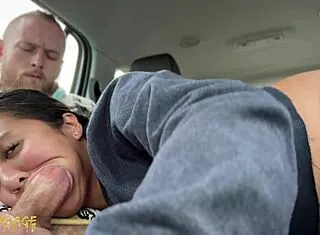 Car backseat anal deepthroat ends in creampie