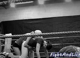 damn, these naked tattooed lesbians wrestle hard in the boxing ring