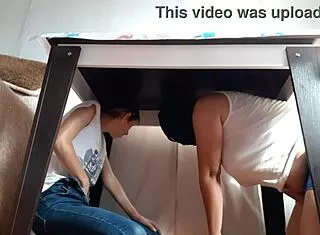 We Sneak Under Table Masturbating In Skirts From Steppy Parents!