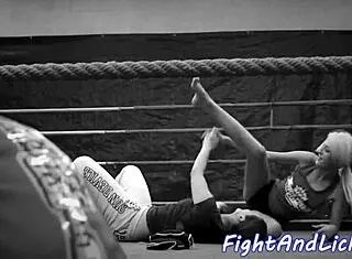 damn, these naked tattooed lesbians wrestle hard in the boxing ring