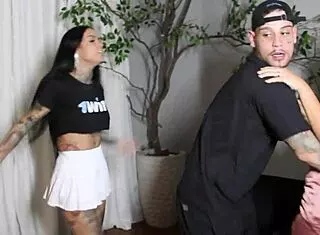 She bursts in and catches him red-handed fooling around with the schoolgirl next door in their house