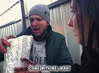 girl blogger bends over homeless cock for wet pussy likes doggystyle