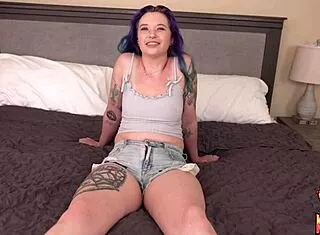 Tattooed emo petite gets cum dumped on tight ass