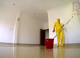 naked kinky maid without panties cleans boss's office in adorable housewife tease
