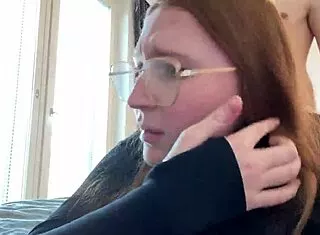 innocent glasses coed hints at first facial thrill