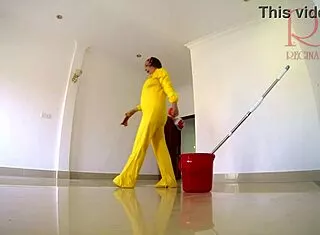 naked kinky maid without panties cleans boss's office in adorable housewife tease