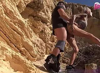 skinny blonde german milf fucks outdoor vacation in sneakers