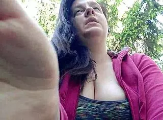 nicoletta pulls out big tits smoking public garden flash!