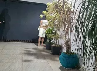 risky garage fuck with neighbor while cuckold hubby showers nearby
