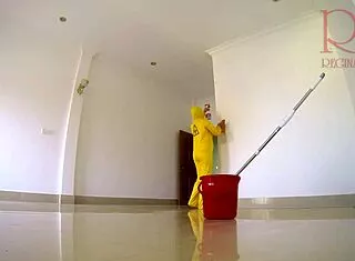 naked kinky maid without panties cleans boss's office in adorable housewife tease